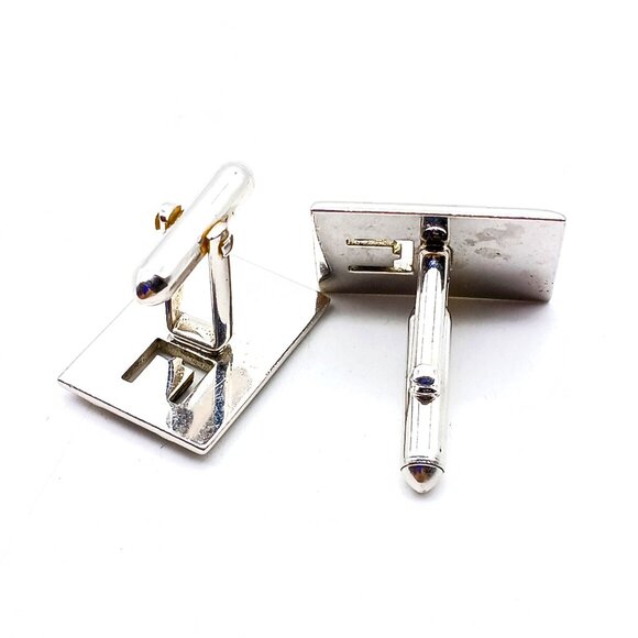 Vintage Black and Silver Tone Cuff Links, Mod Mid Century Rectangle, Dapper Gift - Picture 2 of 2